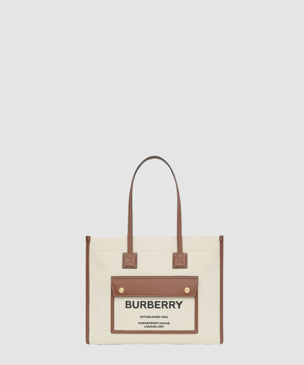 [BURBERRY-버버리] 투톤 캔버스 프레야 토트 80441381