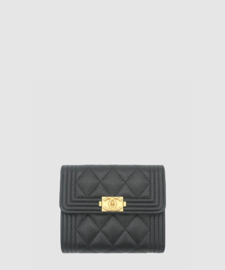 [CHANEL-샤넬] 보이 캐비어 여성 반지갑 블랙 금장 A80734