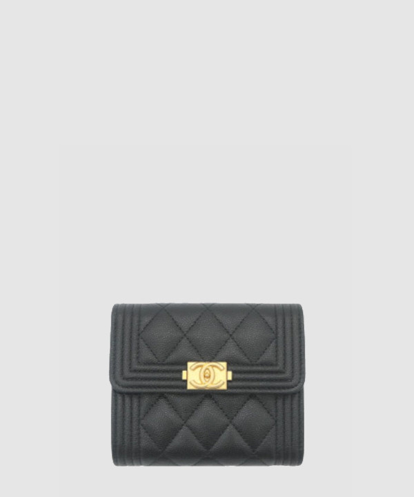 [CHANEL-샤넬] 보이 캐비어 여성 반지갑 블랙 금장 A80734