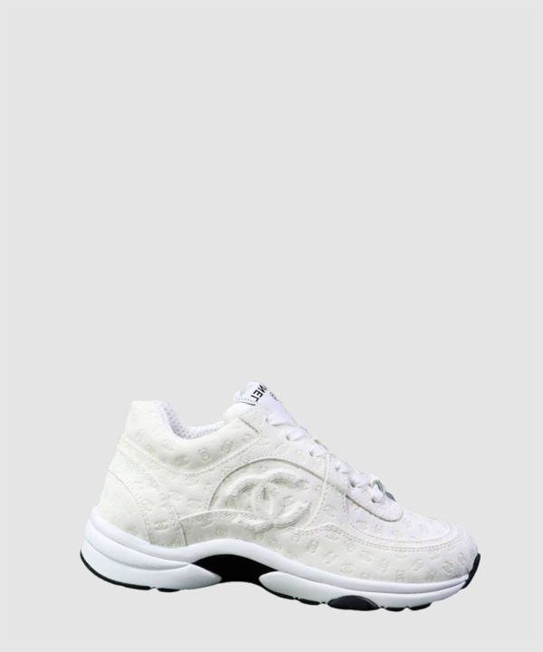 [CHANEL-샤넬] CC 로고 프린티드 스웨이드 스니커즈 화이트 G39230