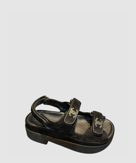 [CHANEL-샤넬] 벨크로 샌들 CC로고 스웨이드 블랙 G31848