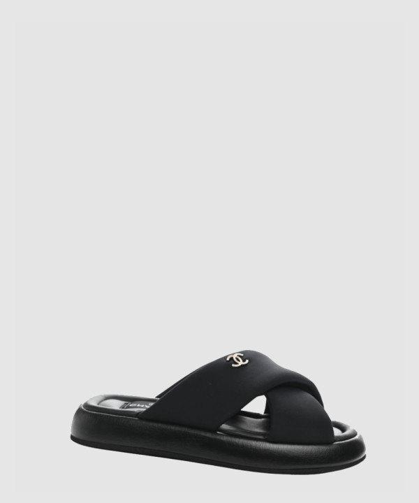 [CHANEL-샤넬] CC 크로스 플랫폼 뮬 슬리퍼 블랙 G38864