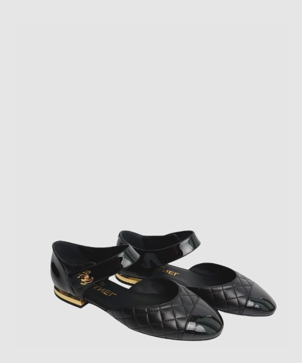 [CHANEL-샤넬] CC로고 메리제인 발레리나 플랫 블랙