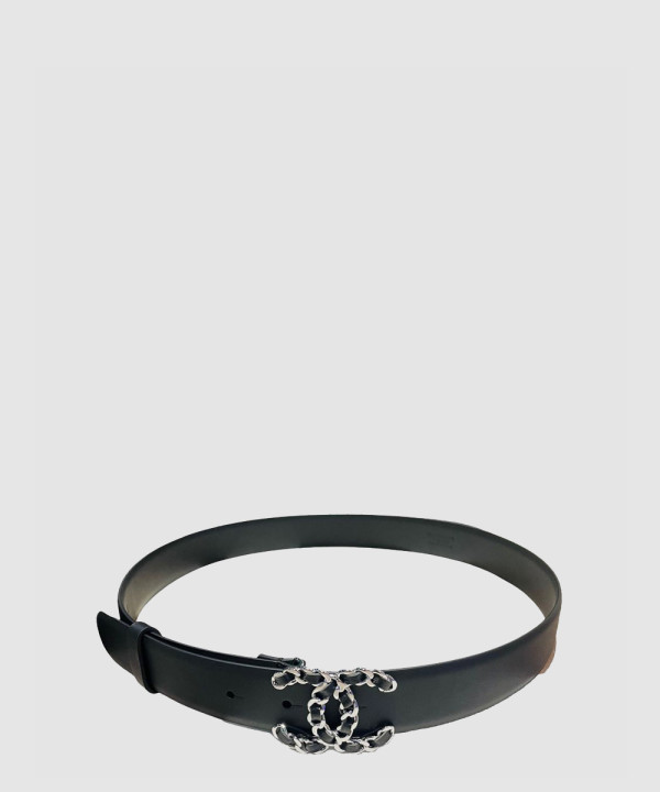 [CHANEL-샤넬] CC로고 레더 벨트 블랙