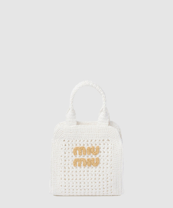 [MIU MIU-미우미우] 라피아 효과 크로셰 패브릭 토트 백 5BA283