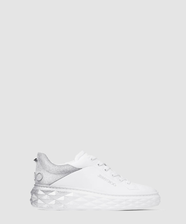 [JIMMY CHOO-지미추] Diamond Maxi 화이트 & 실버 나파 가죽 글리터 스니커즈 DIAMONDMAXIFIIIVR
