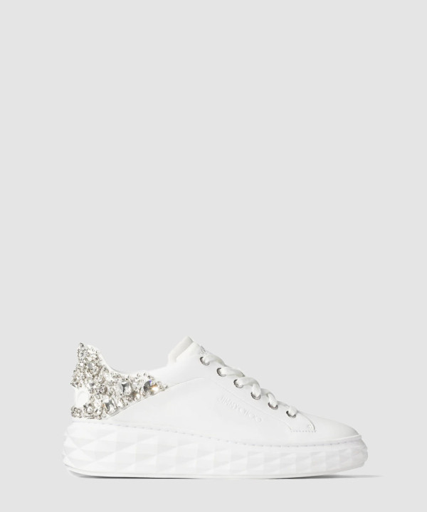 [JIMMY CHOO-지미추] 크리스털 디테일 화이트 & 실버 나파 가죽 스니커즈 DIAMONDMAXIFIIBFR