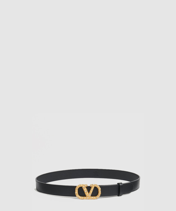 [VALENTINO-발렌티노] 가죽 크리스털 장식 브이로고 시그니처 벨트 6W2T0SM9GBI