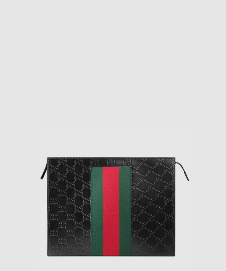 [GUCCI-구찌] GG 수프림 웹 가죽 파우치 475316
