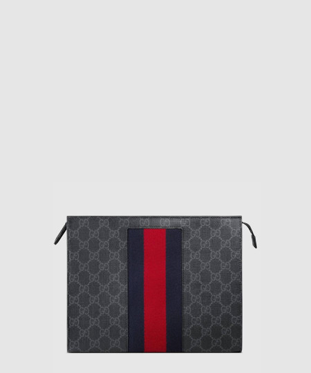 [GUCCI-구찌] GG 수프림 웹 가죽 파우치 475316