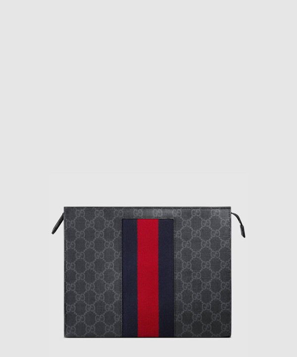 [GUCCI-구찌] GG 수프림 웹 가죽 파우치 475316