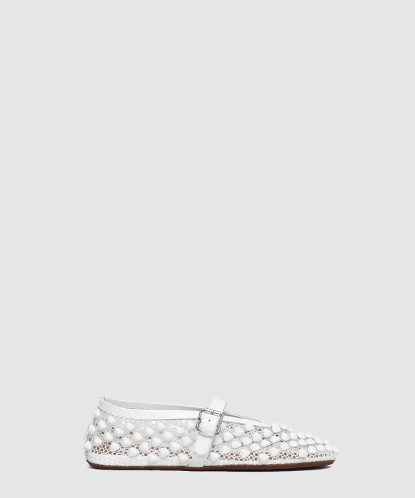 [ALAIA-알라이아] 스터드 장식 피시넷 발레 플랫 슈즈 AA3A029TK033