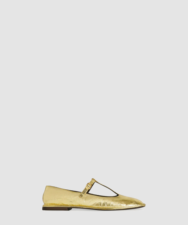 [THE ROW-더로우] 가죽 스퀘어 T-스트랩 플F1599M39GOLD