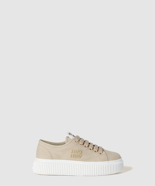 [MIU MIU-미우미우] 로고 장식 데님 스니커즈 5E389E