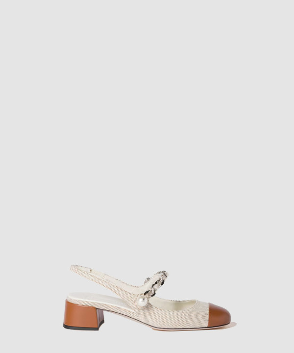 [MIUMIU-미우미우] 가죽 및 페이턴트 가죽 슬링백 펌프스  5I045E