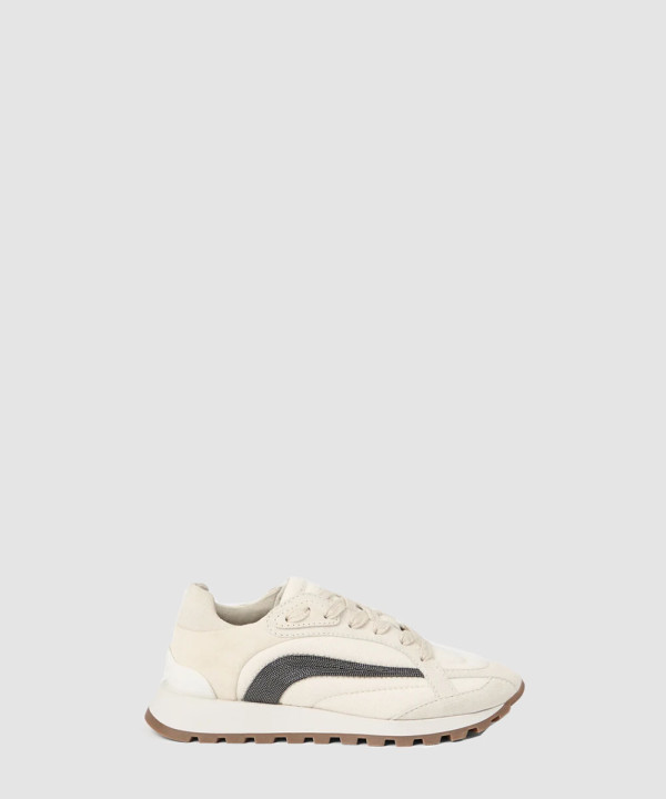 [BRUNELLO-브루넬로 쿠치넬리] 귀중한 줄무늬가 있는 스웨이드와 본딩 코튼 트윌 러너 251MZSFG2941