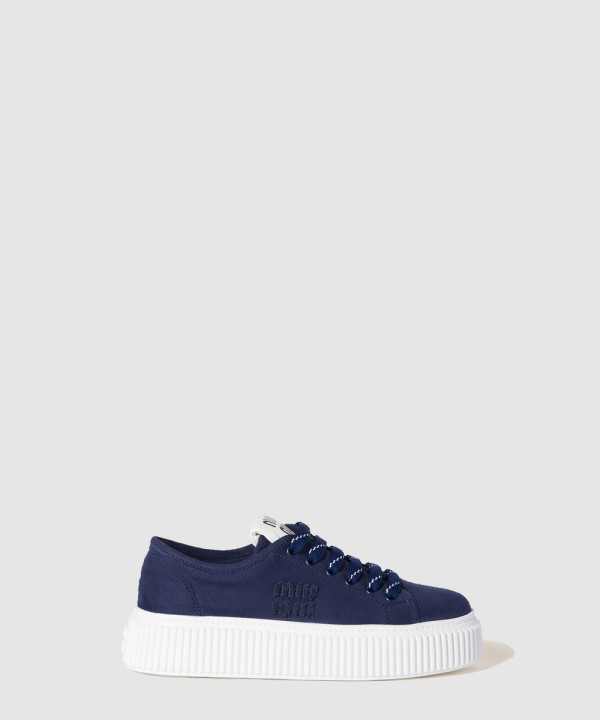 [MIU MIU-미우미우] 로고 장식 데님 스니커즈 5E389E