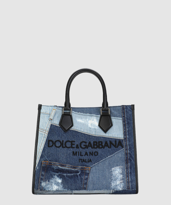 [DOLCE&GABBANA-돌체앤가바나] 로고 장식 데님 패치워크 에지 쇼퍼백 BM2272AO9988B015