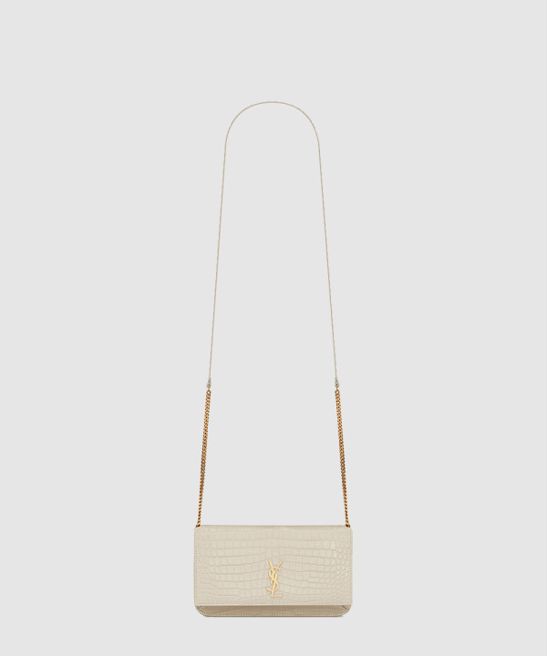 [SAINT LAURENT-생로랑] 유광 크로커다일 엠보싱 가죽 스트랩 모노그램 폰 홀더 635095