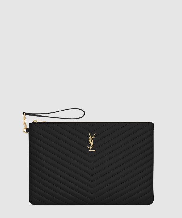 [SAINT LAURENT-생로랑] 블랙 마틀라세 가죽 소재의 모노그램 다큐먼트 홀더 440222