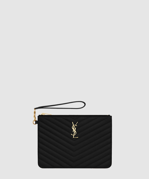 [SAINT LAURENT-생로랑] 블랙 마틀라세 가죽 소재의 모노그램 생 로랑 파우치 379039