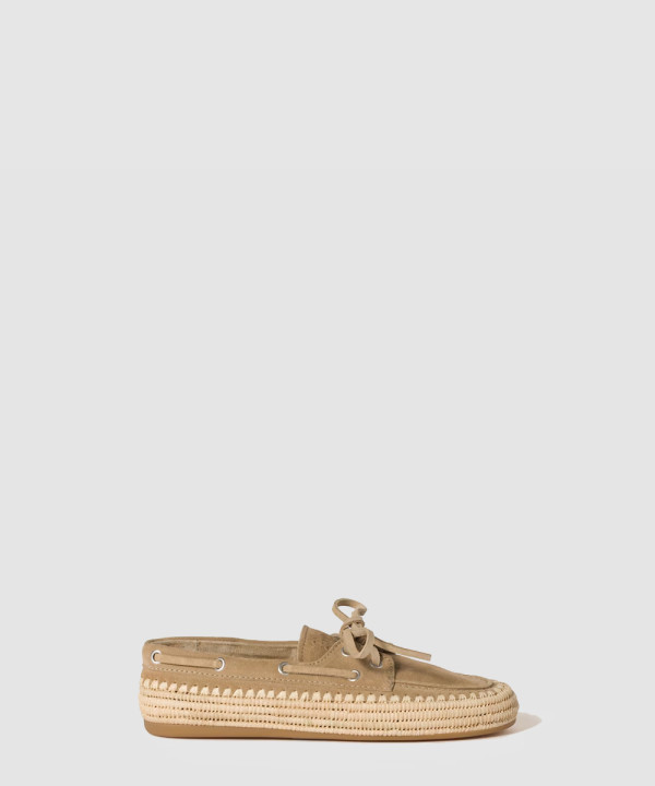 [MIUMIU-미우미우] 스웨이드 및 라피아 보트 슈즈 5D378E