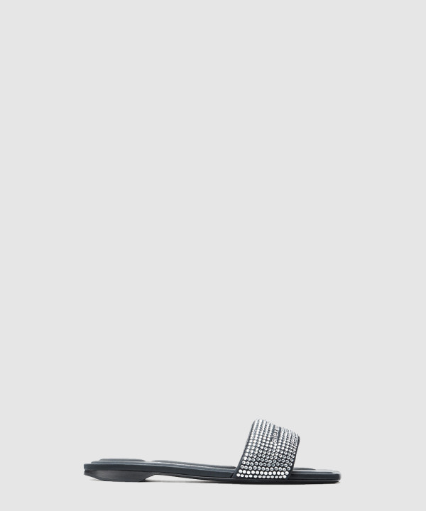 [ALEXANDER-알렉산더왕] Vy 블랙 새틴 & 크리스탈 핫픽스 샌들 30325S007012C