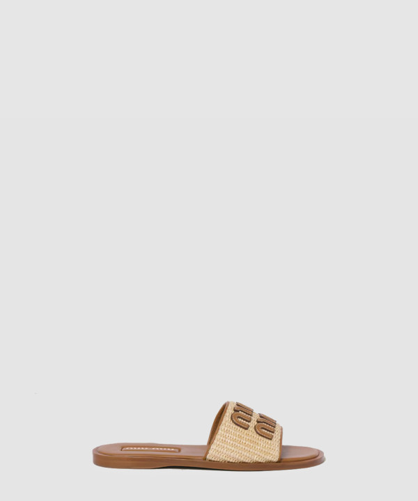 [MIUMIU-미우미우] 라피아 효과 우븐 패브릭 슬라이드 5XX644