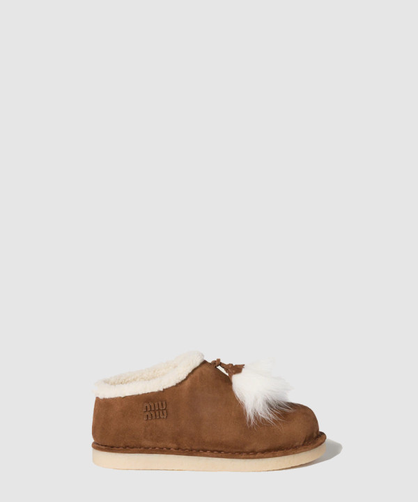 [MIUMIU-미우미우] 스웨이드 및 시어링 뮬 5R514E