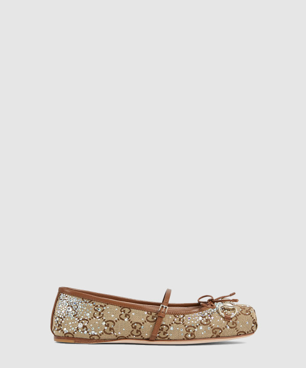 [GUCCI-구찌] GG 크리스털 구찌 홀스빗 플랫 슈즈 ‎848330