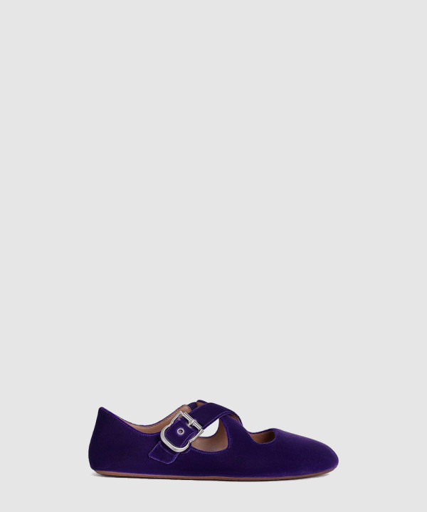 [ALAIA-알라이아] 벨벳 소재 CRISS CROSS 발레 플랫슈즈 AA3A046A014