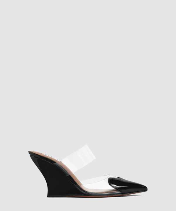 [ALAIA-알라이아] LE CŒUR 페이턴트 가죽 웨지 뮬 AA3M3005CK150